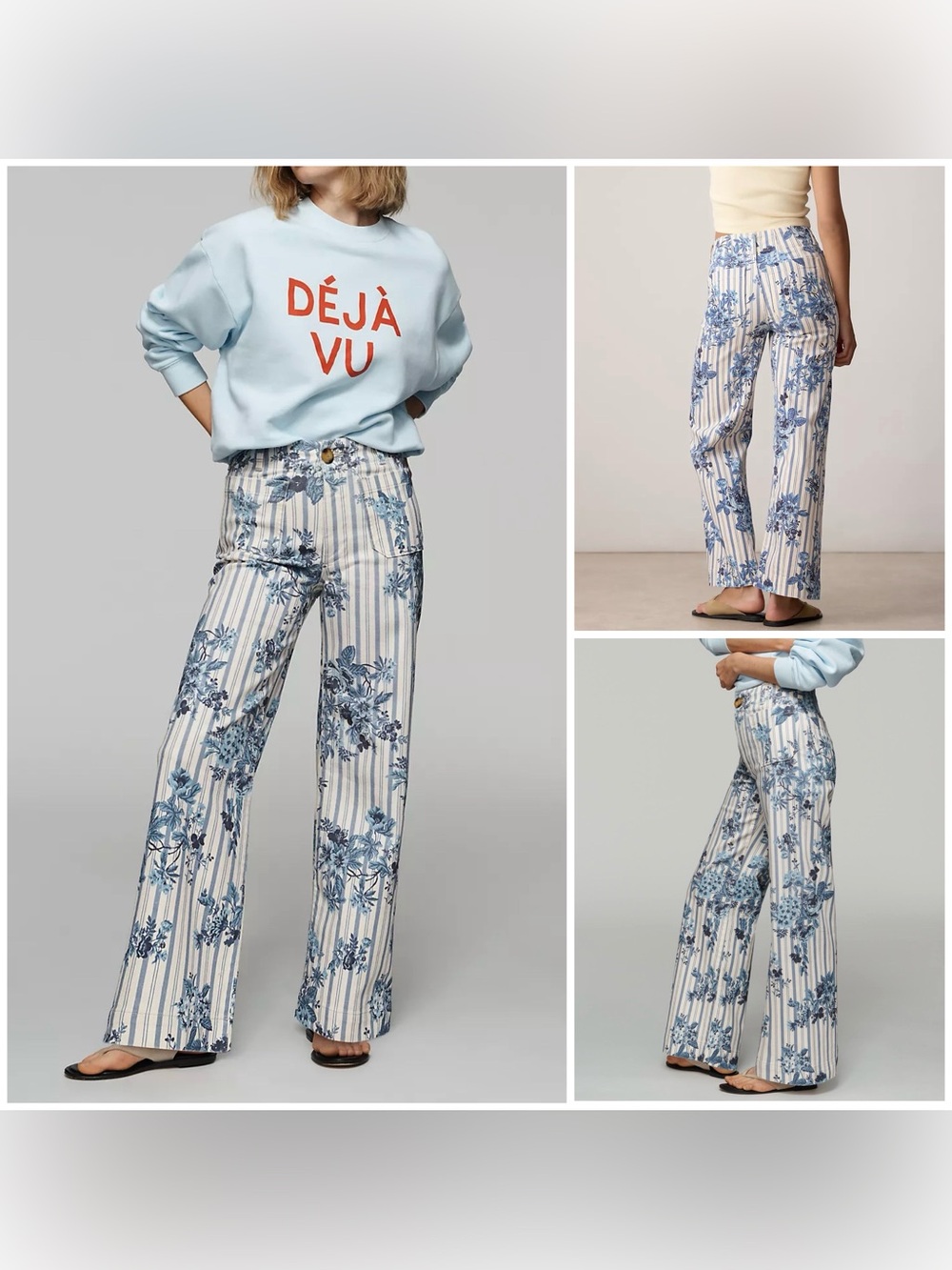 NWT Anthropologie Maeve The Colette High-Rise Wide-Leg Jeans- Floral Stripe - 25
